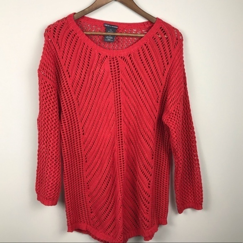 Chelsea and Theodore Open Woven Knit Sweater